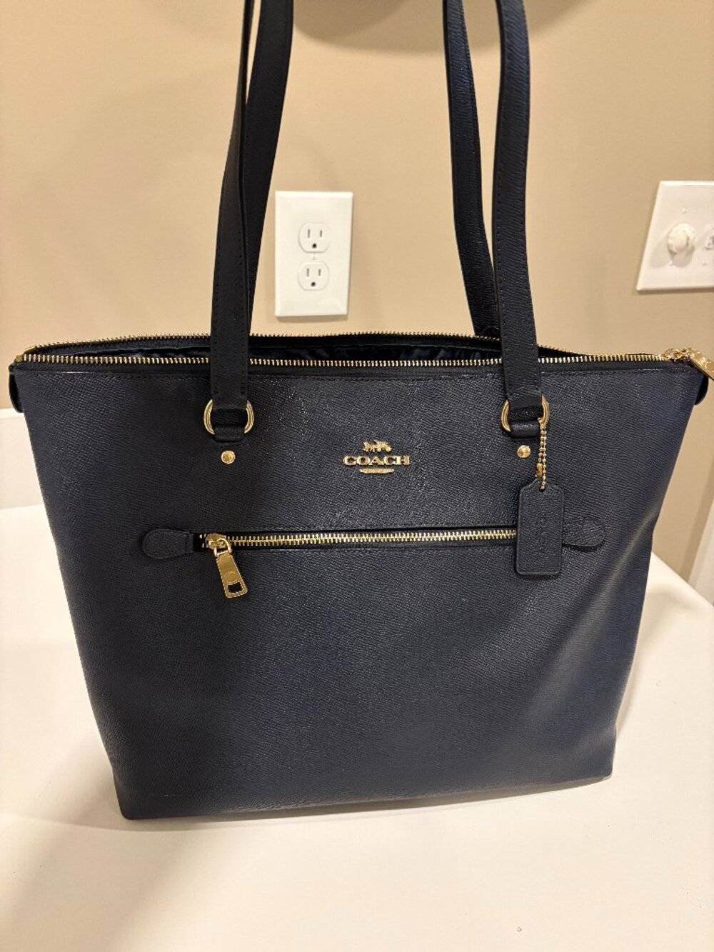 Coach Gallery Tote (F79608) Midnight Blue Cross Grain Leather Bag